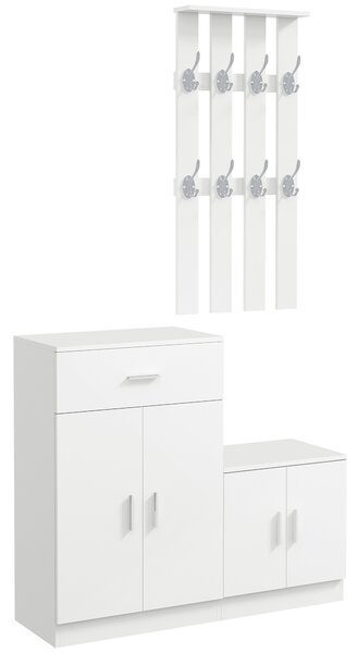 HOMCOM Mobilier de Hol cu Cuier din Lemn, Spațiu de Depozitare și Design Elegant, 100x32x187cm, Alb | Aosom Romania
