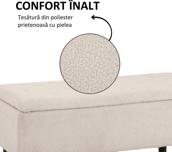 HOMCOM Scaun Modern cu Spațiu de Depozitare și Picioare din Lemn, Scaun Tapițat pentru Living sau Dormitor, 95x38x45 cm, Bej | Aosom Romania