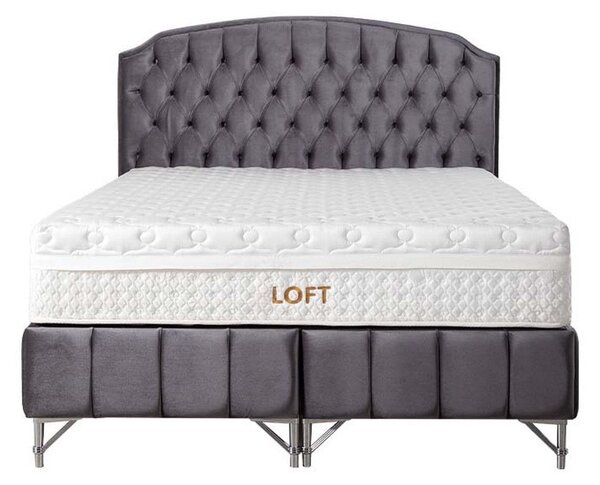 Pat LOFT 160x200, stofa catifelata albastru inchis - Luna 19, cu somie