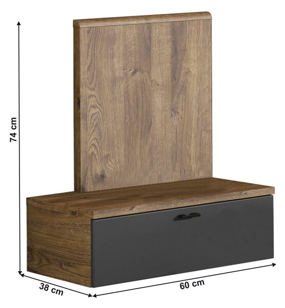 Noptiera ARMENY 8XX3AT1L, stejar ribeck/gri grafit, PAL, 60x38x74 cm