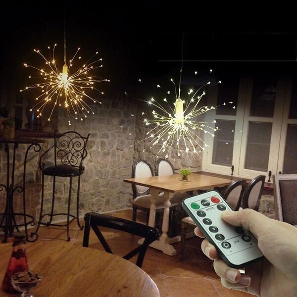 Artificii decorative 120 microLED-uri, 60 fire, telecomanda, 8 tipuri iluminare