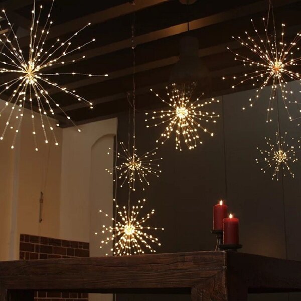 Artificii decorative 120 microLED-uri, 60 fire, telecomanda, 8 tipuri iluminare