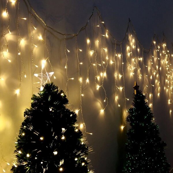Perdea de lumini, 200 LED-uri, tip sloi de gheata, alb cald cu lumina statica, lungime 5 m