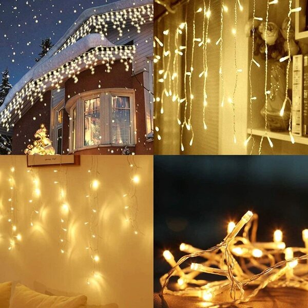 Perdea de lumini, 200 LED-uri, tip sloi de gheata, alb cald cu lumina statica, lungime 5 m
