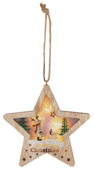 Figurina stea pentru geam sau usa, 6 LED-uri, temporizator, lemn, inaltime 17 cm
