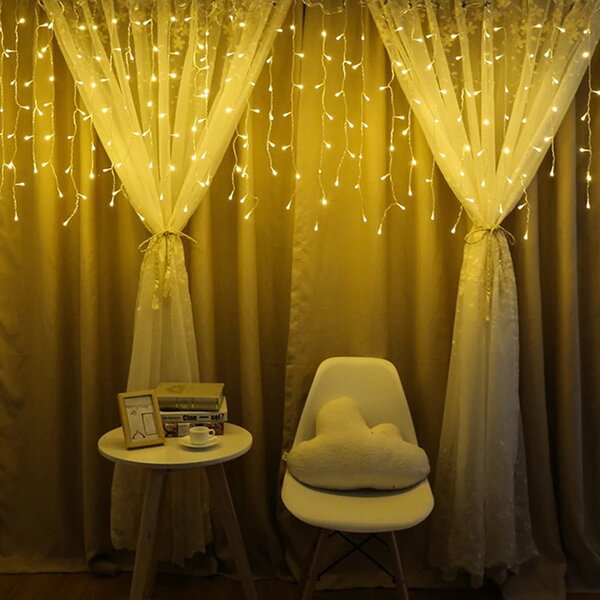 Perdea de lumini, 200 LED-uri, tip sloi de gheata, alb cald cu lumina statica, lungime 5 m