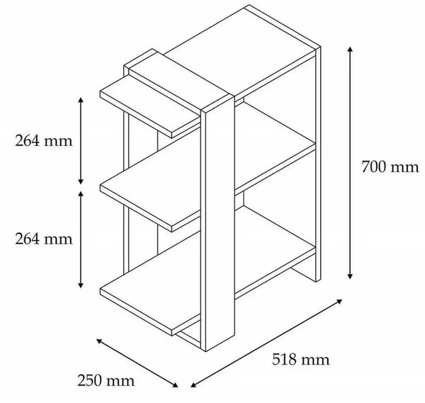 Biblioteca Slow modern culoare stejar si antracit 70 cm