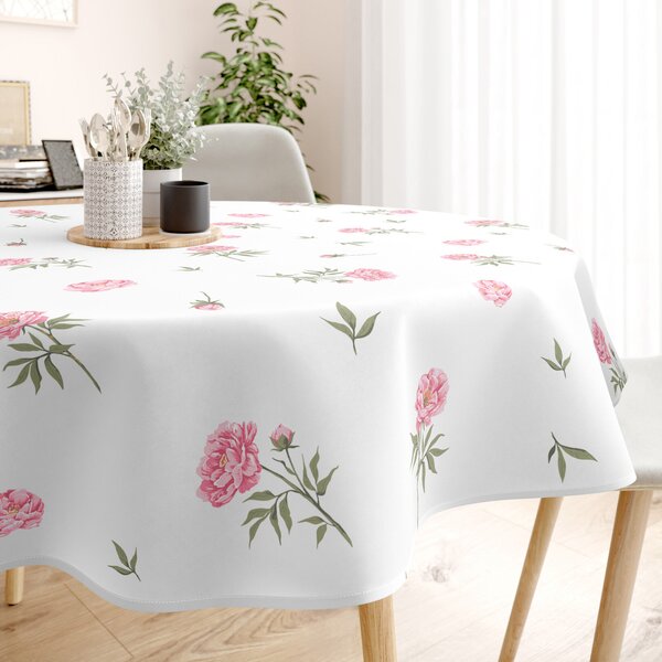 Goldea față de masă 100% bumbac - bujori - rotundă Ø 120 cm
