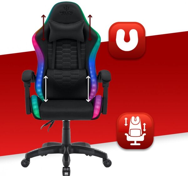 Scaun de gaming HC-1000 Negru LED RGB tesatura