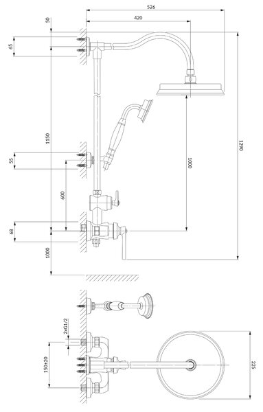 Omnires Armance set de duș perete crom AM5244CR