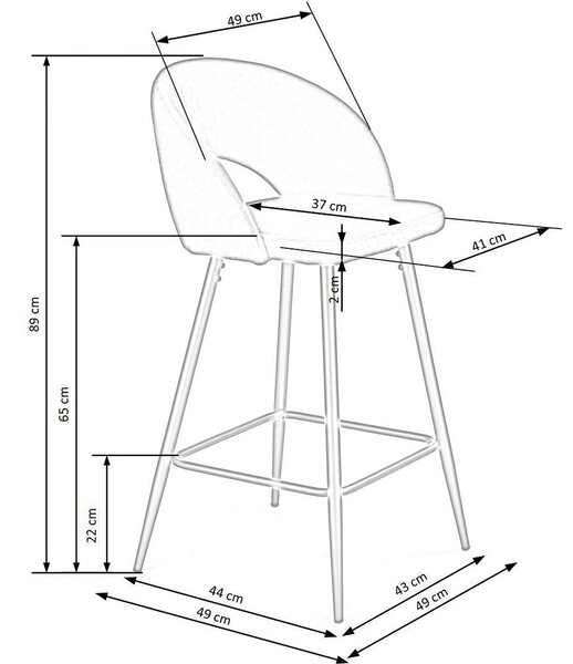 Scaun bar 65 cm H96, negru - HLR 66, stofa catifelata/otel