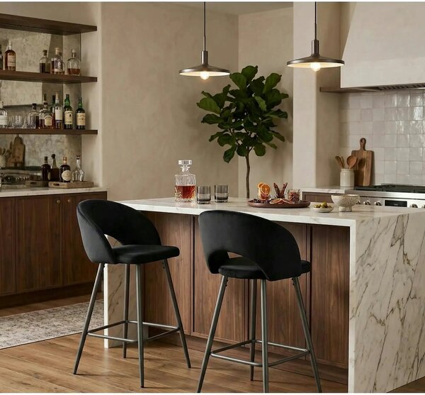 Scaun bar 65 cm H96, negru - HLR 66, stofa catifelata/otel