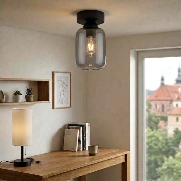 BRILAGI - Plafonieră LED R GLASS 1xE27/60W/230V diam. 14 cm negru/gri fumuriu