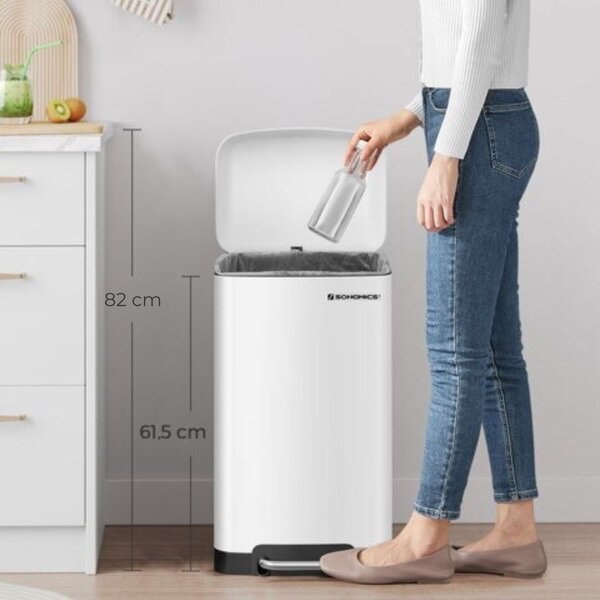 Coș de gunoi cu închidere lentă SLOW, 30L, alb SongmicsHome