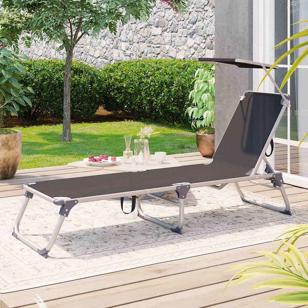 Șezlong de grădină MALIBU cu copertină reglabilă, 193x55x31 cm, gri SongmicsHome