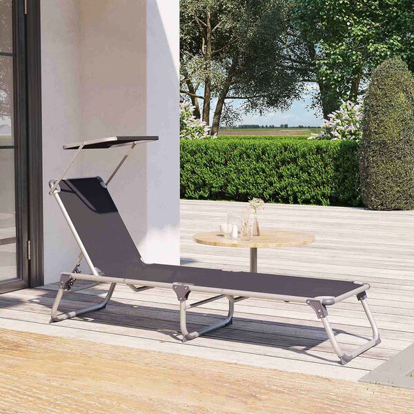 Șezlong de grădină MALIBU cu copertină reglabilă, 193x55x31 cm, gri SongmicsHome