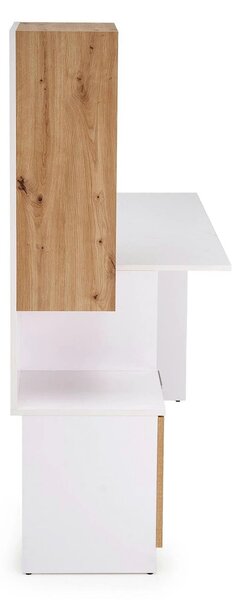 Birou MISO, alb/stejar artisan, PAL laminat, 144x60x142 cm