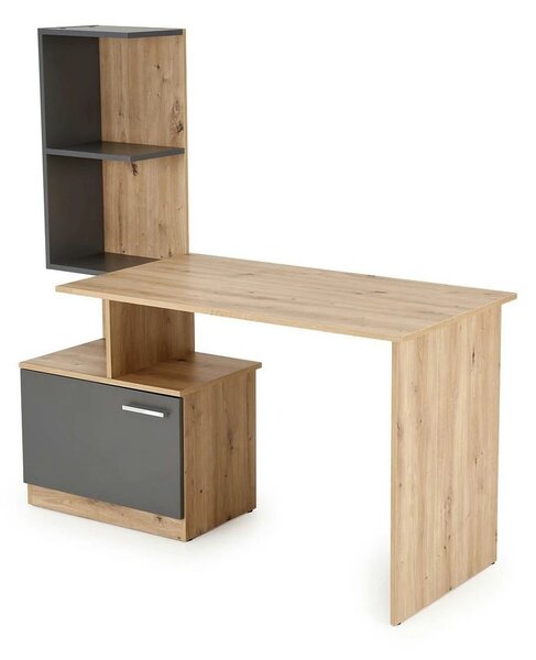 Birou MISO, stejar artisan/gri grafit, PAL laminat, 144x60x142 cm