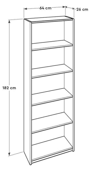 Biblioteca Adore Modern, 5 rafturi, 64 x 182 x 26 cm