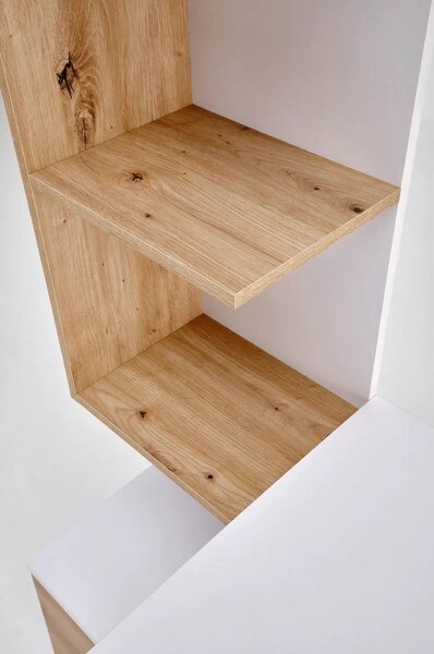 Birou MISO, alb/stejar artisan, PAL laminat, 144x60x142 cm