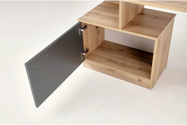 Birou MISO, stejar artisan/gri grafit, PAL laminat, 144x60x142 cm