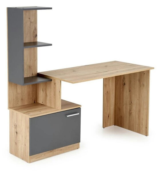 Birou MISO, stejar artisan/gri grafit, PAL laminat, 144x60x142 cm