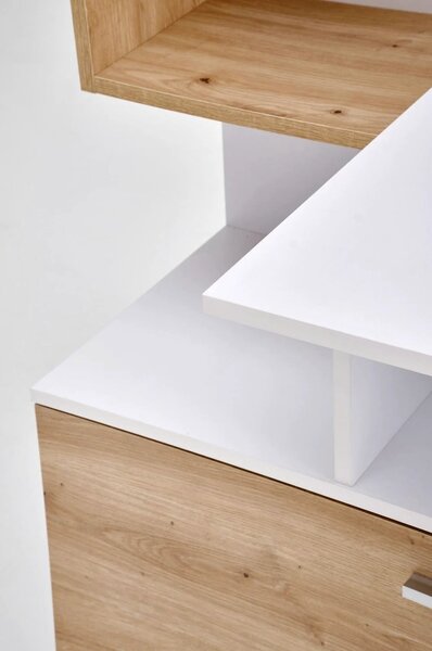 Birou MISO, alb/stejar artisan, PAL laminat, 144x60x142 cm