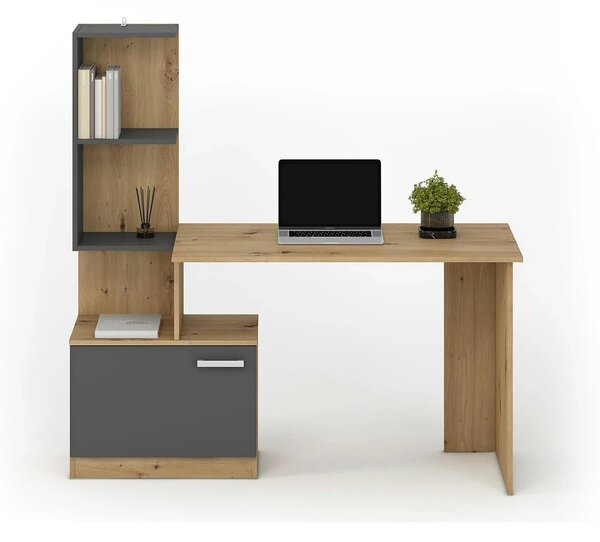Birou MISO, stejar artisan/gri grafit, PAL laminat, 144x60x142 cm