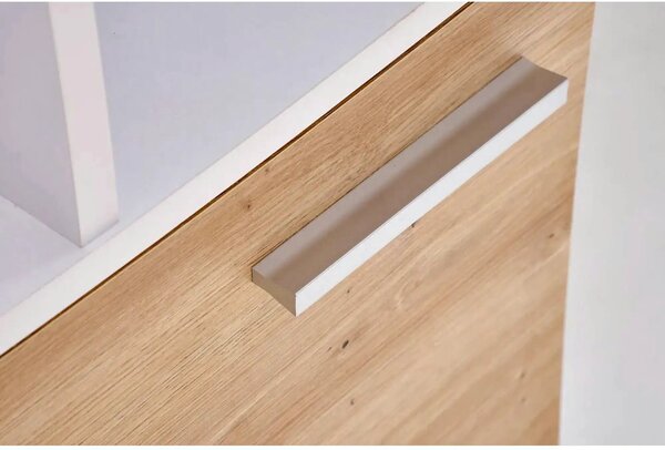 Birou MISO, alb/stejar artisan, PAL laminat, 144x60x142 cm