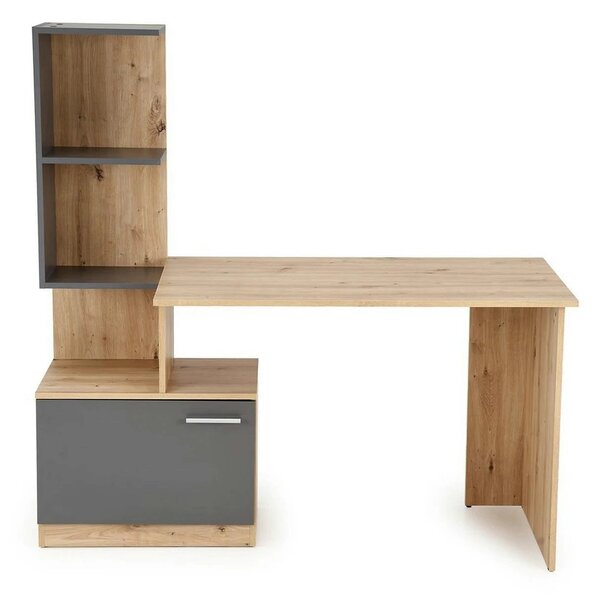 Birou MISO, stejar artisan/gri grafit, PAL laminat, 144x60x142 cm