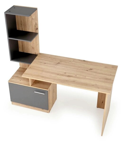 Birou MISO, stejar artisan/gri grafit, PAL laminat, 144x60x142 cm