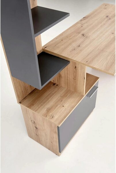 Birou MISO, stejar artisan/gri grafit, PAL laminat, 144x60x142 cm