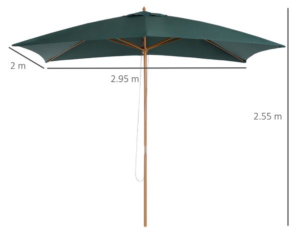 Outsunny Umbrelă din Lemn pentru Grădină, Verde, 2X3M, Design Elegant, Rezistentă la Intemperii | Aosom Romania