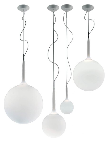 Artemide Lampă suspendată Castore din sticlă, Ø 25cm, reglabil, Alb, Camera de zi / sufragerie, Sticlă, Design, glob