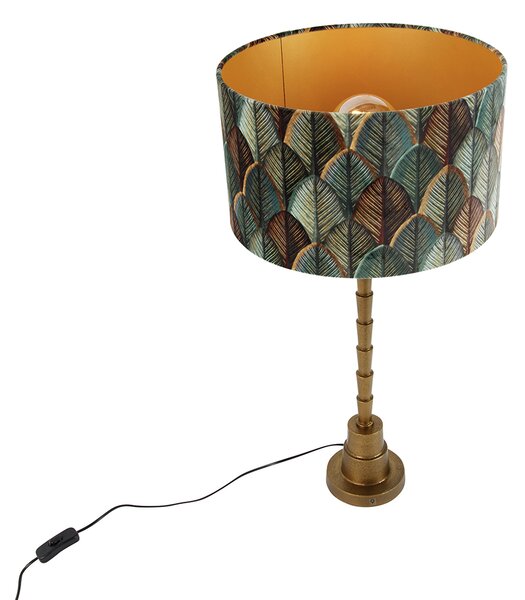 Lampă de masă bronz cu abajur din velur cu design frunze și interior auriu - Pisos