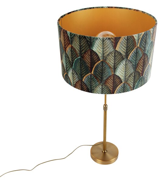 Lampă de masă bronz cu abajur din velur cu design frunze și interior auriu - Parte