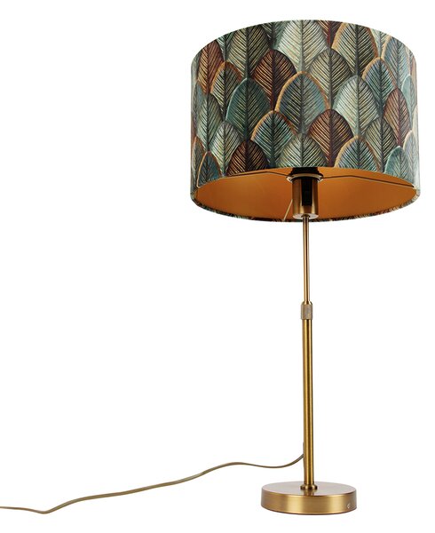 Lampă de masă bronz cu abajur din velur cu design frunze și interior auriu - Parte