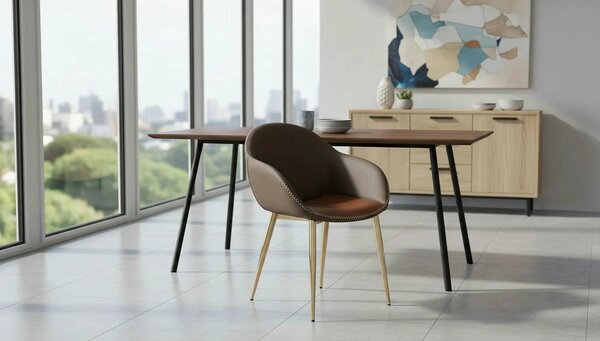 Scaun K304, gri/maro, piele ecologica/otel, 57x59x81 cm