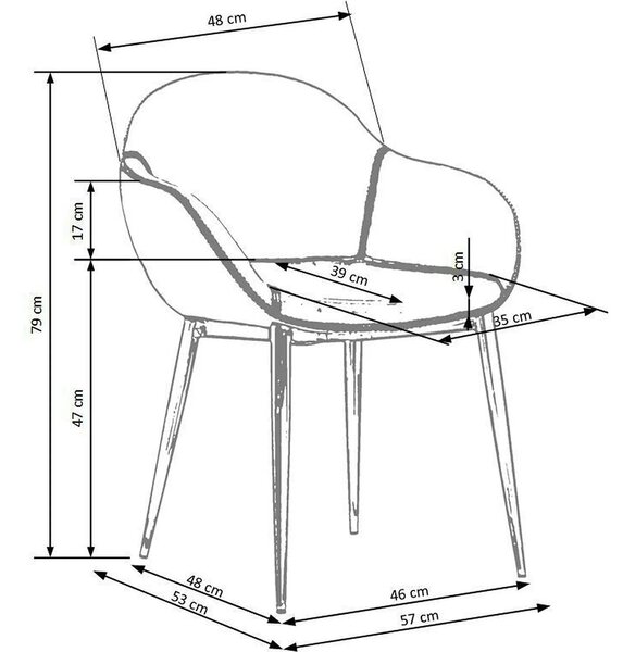Scaun K304, gri/maro, piele ecologica/otel, 57x59x81 cm