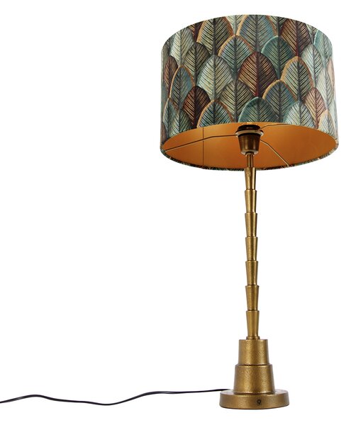 Lampă de masă bronz cu abajur din velur cu design frunze și interior auriu - Pisos