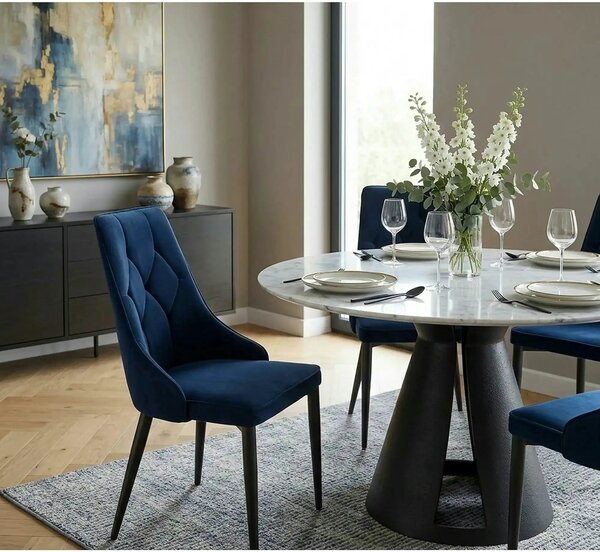 Scaun K365, stofa catifelata albastru inchis - Bluvel 86, 52x57x90 cm