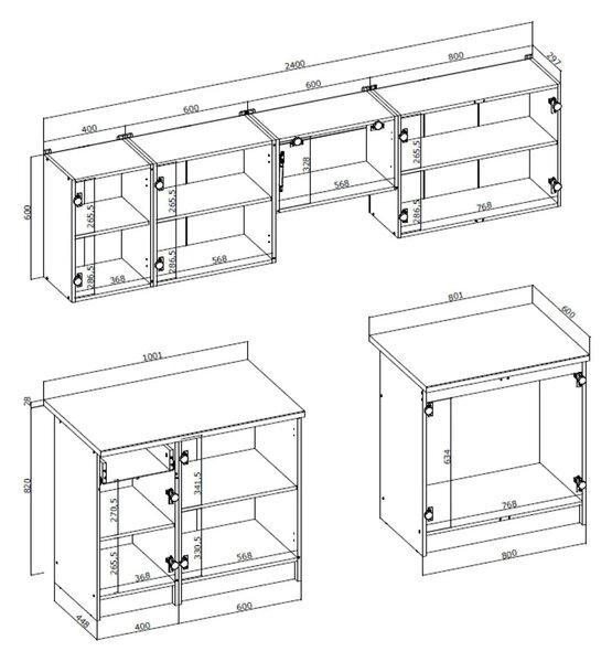 Set bucatarie VIVIAN, casmir/nuc, PAL, 240 cm