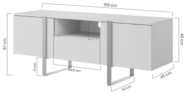 Comodă TV Verica 150 cm cu nișă - cărbune / picioare negre