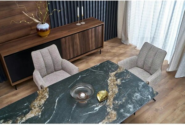 Masa extensibila ARMANI, negru cu efect de marmura/negru, piatra sinte