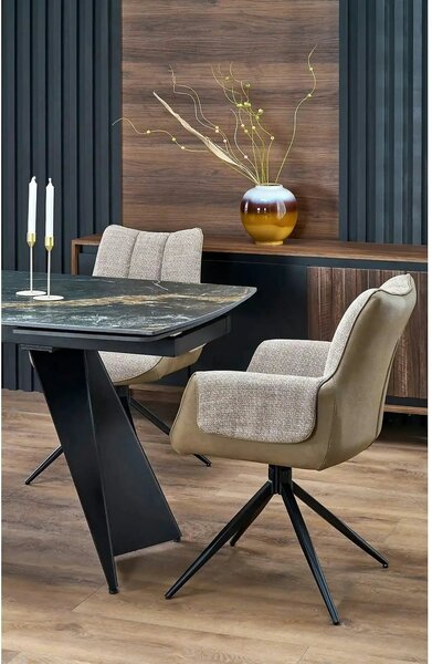 Masa extensibila ARMANI, negru cu efect de marmura/negru, piatra sinte