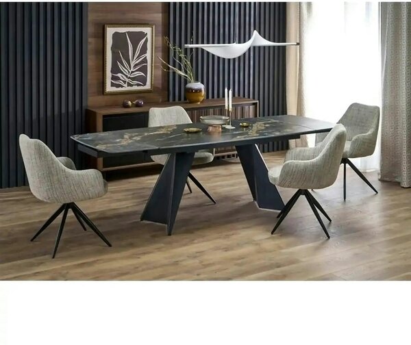 Masa extensibila ARMANI, negru cu efect de marmura/negru, piatra sinte