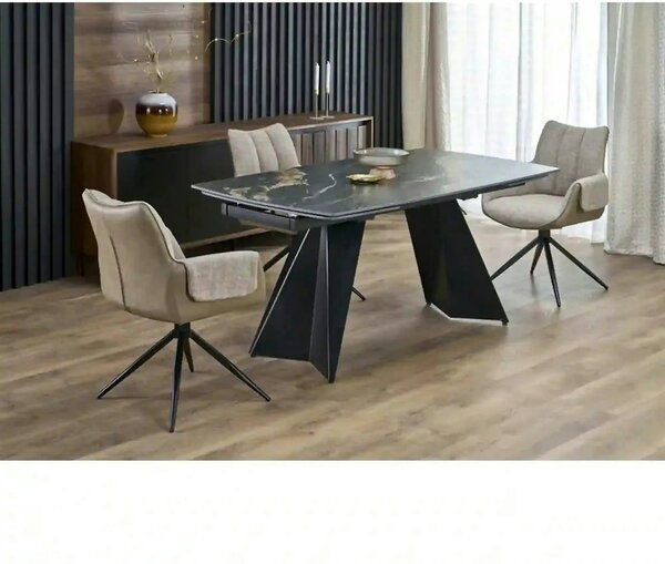 Masa extensibila ARMANI, negru cu efect de marmura/negru, piatra sinte
