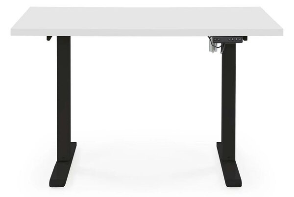 Masa birou B54, alb/negru, PAL laminat/otel, 120x60x75-120 cm
