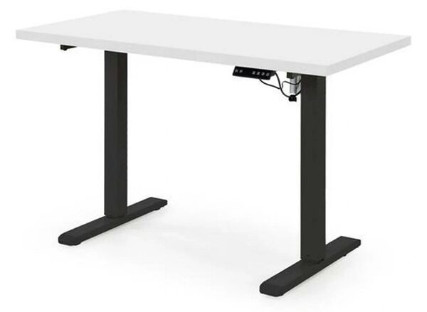 Masa birou B54, alb/negru, PAL laminat/otel, 120x60x75-120 cm