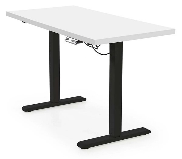 Masa birou B54, alb/negru, PAL laminat/otel, 120x60x75-120 cm